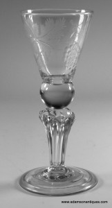 Engraved Thistle Bowl Pedestal Stem Wine Glass C 1730/35