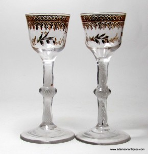 Rare pair of "James Giles" Wine Glasses. C 1765/70